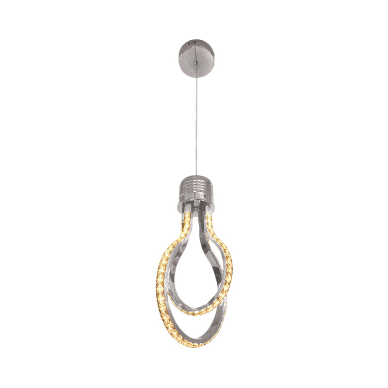 Modern Led Chrome Pendant Lamp With Bulb-Like Frame For Warm/White Suspended Lighting