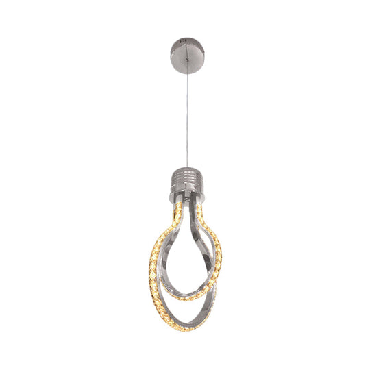 Modern Led Chrome Pendant Lamp With Bulb-Like Frame For Warm/White Suspended Lighting