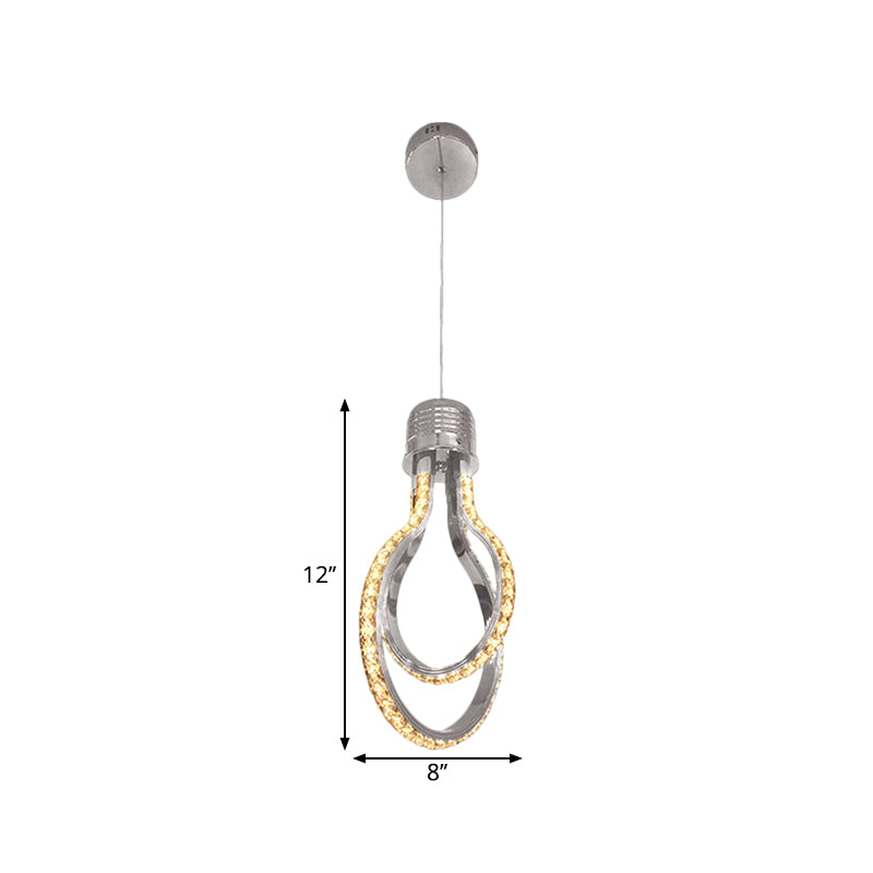 Modern LED Chrome Pendant Lamp with Bulb-Like Frame for Warm/White Lighting