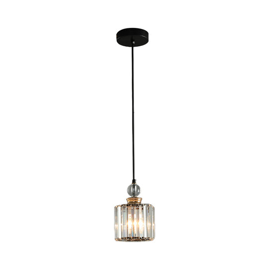 Modern Black Cylinder Pendant Lamp Kit with Crystal Prisms Shade - 1/3-Head Ceiling Pendant