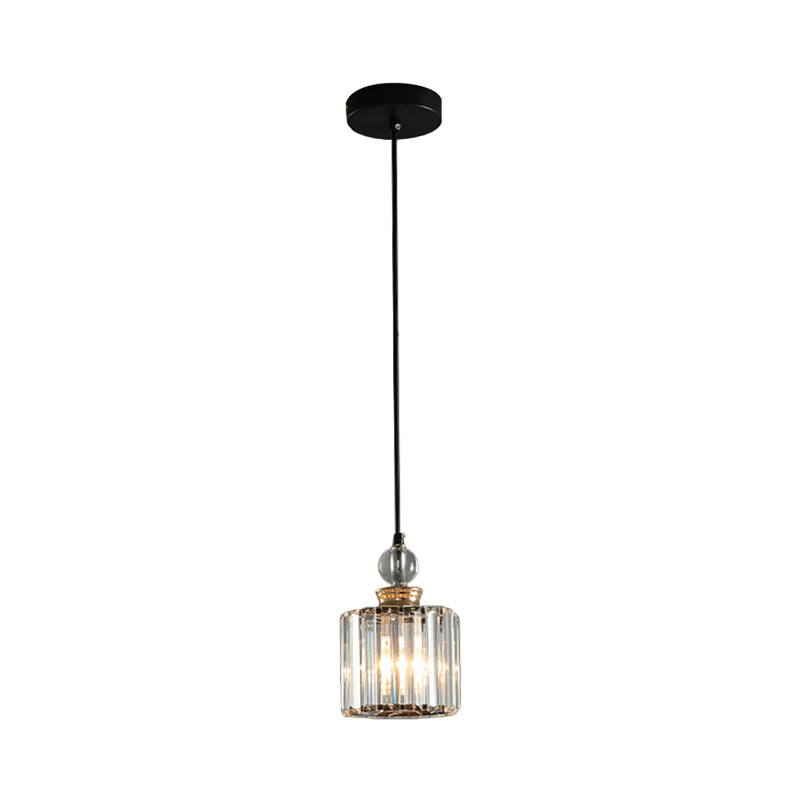 Modern Black Cylinder Pendant Ceiling Lamp Kit With Crystal Prisms Shade