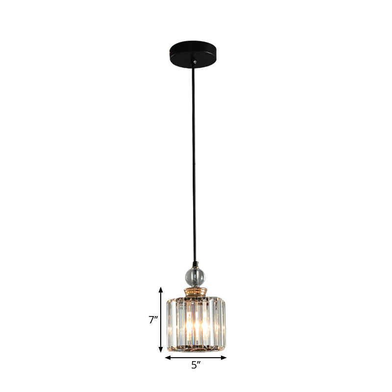 Modern Black Cylinder Pendant Lamp Kit with Crystal Prisms Shade - 1/3-Head Ceiling Pendant