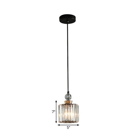 Modern Black Cylinder Pendant Lamp Kit with Crystal Prisms Shade - 1/3-Head Ceiling Pendant