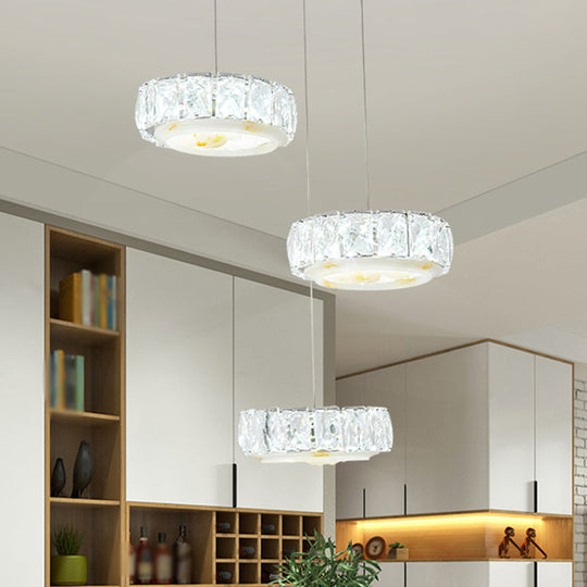 Kit de lampe suspendue en cristal LED moderne avec finition chromée, motif cercle à facettes et fleur de jade - Lumière chaude/blanche