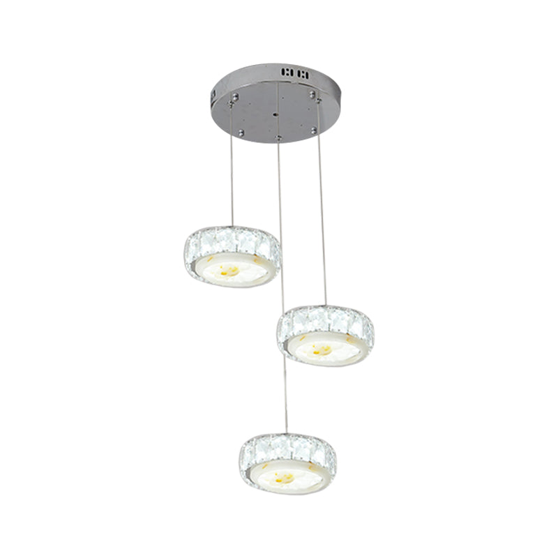 Kit de lampe suspendue en cristal LED moderne avec finition chromée, motif cercle à facettes et fleur de jade - Lumière chaude/blanche