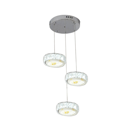 Kit de lampe suspendue en cristal LED moderne avec finition chromée, motif cercle à facettes et fleur de jade - Lumière chaude/blanche