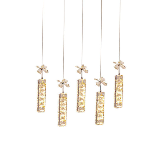 Modern Led Multi Pendant Light With Cut Crystal Linear And Flower Drop Design In Chrome Finish