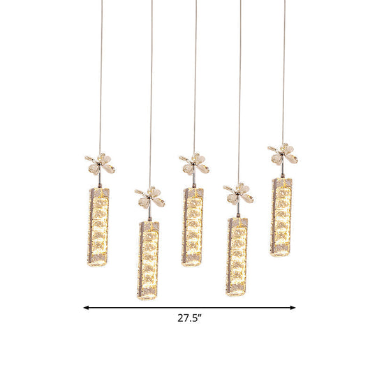 Modern Led Multi Pendant Light With Cut Crystal Linear And Flower Drop Design In Chrome Finish
