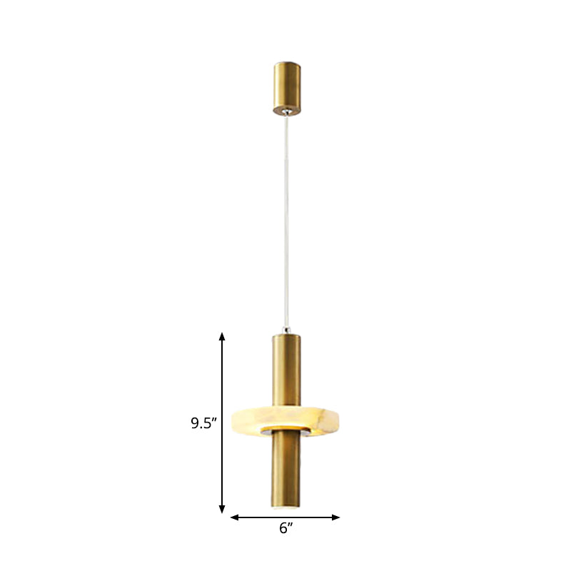 Luminaire suspendu LED moderne en aluminium doré avec anneau décoratif en marbre - Luminaire suspendu élégant pour salle à manger