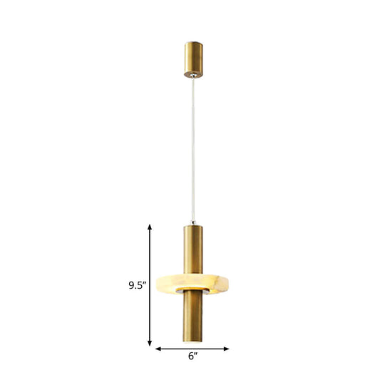 Gold Aluminum Pendant Led Hanging Light With Marble Ring Deco - Modern Tubular Drop For Dining Room