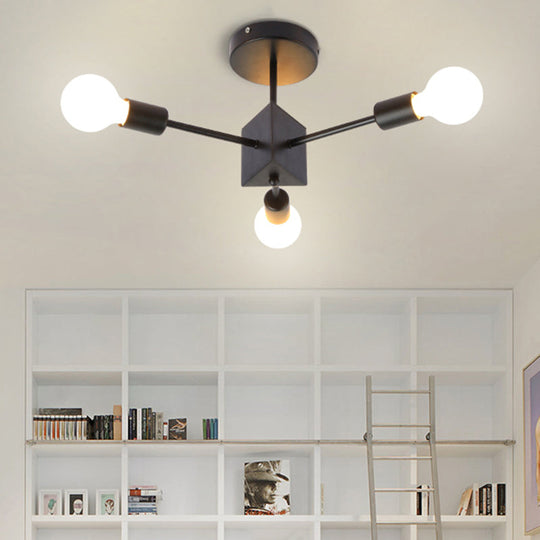 Metallic Black Linear Ceiling Lamp for Study Room and Bedroom