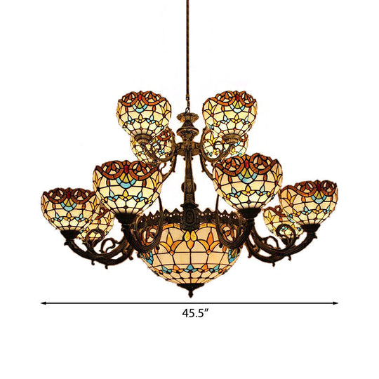 Extra Large Baroque Style 26/13-Light Chandelier With Art Glass Pendants In Brown For Living Room