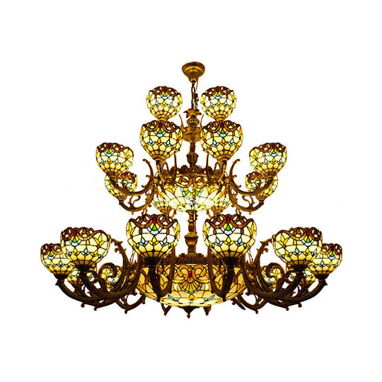 Extra Large Baroque Style 26/13-Light Chandelier With Art Glass Pendants In Brown For Living Room