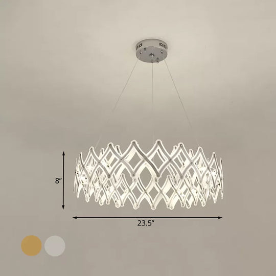 Lustre contemporain à LED en acrylique - Grille de 31,5"/23,5" de largeur, chrome/or, lumière chaude/blanche