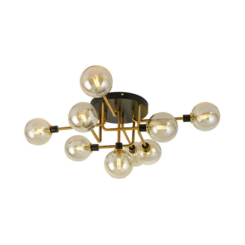 Plafonnier moderne à plusieurs têtes avec abat-jour sphérique en métal et verre pour hôtels