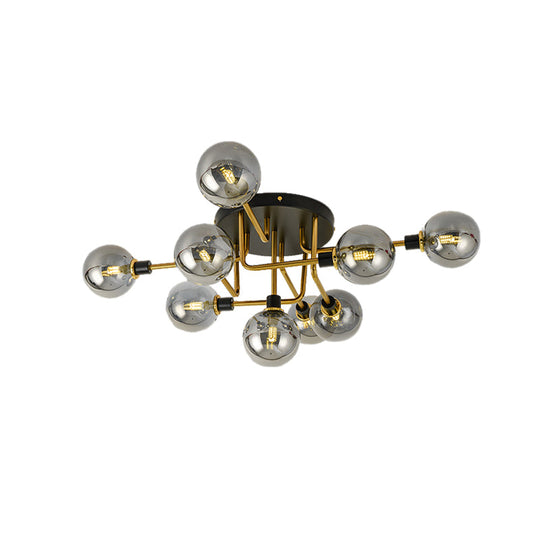 Plafonnier moderne à plusieurs têtes avec abat-jour sphérique en métal et verre pour hôtels