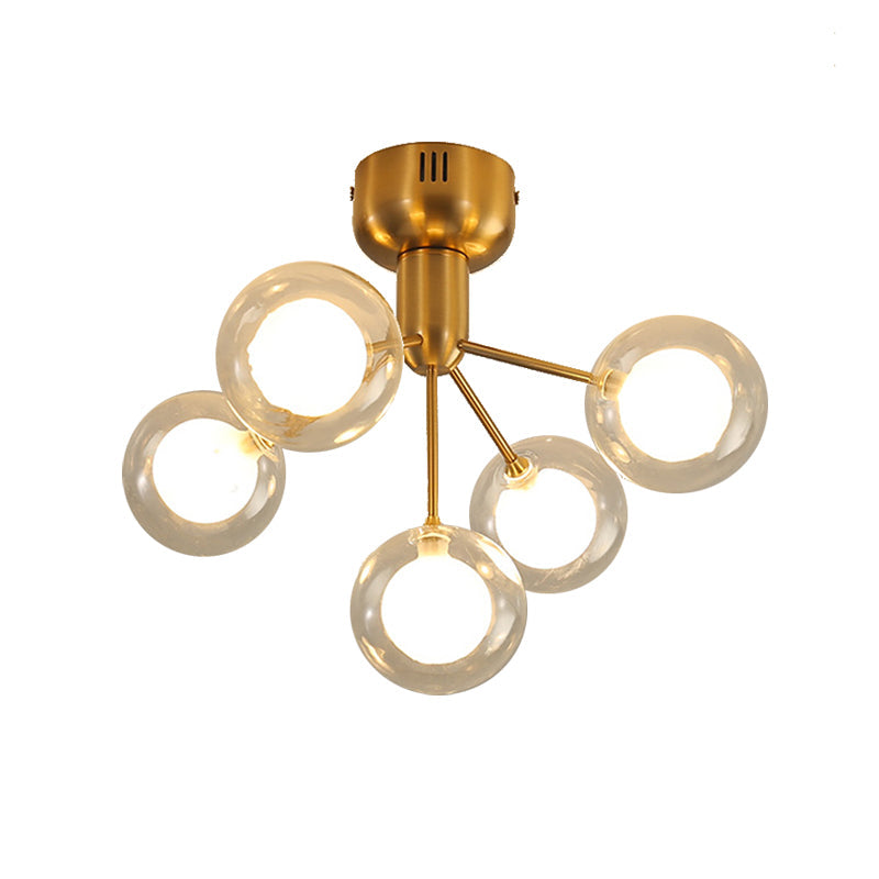 Plafonnier semi-encastré moderne à 5 lampes en verre pour hall d'entrée et couloir