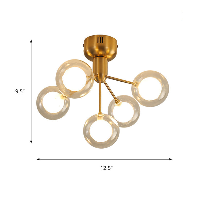 Plafonnier semi-encastré moderne à 5 lampes en verre pour hall d'entrée et couloir