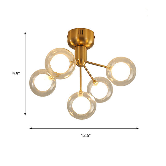 Plafonnier semi-encastré moderne à 5 lampes en verre pour hall d'entrée et couloir
