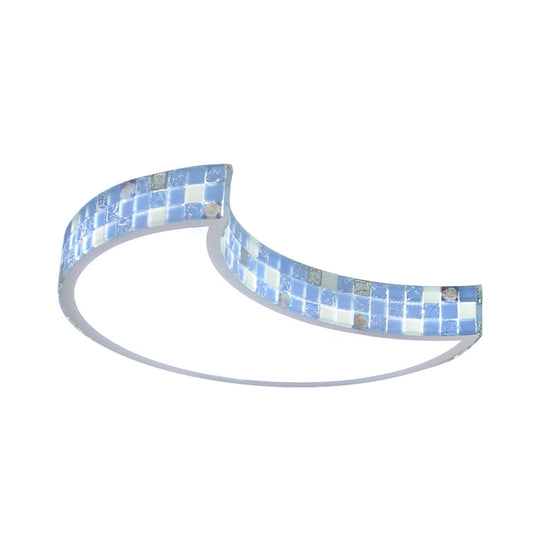 Tiffany Mosaic Glass Moon Flush Light with LED for Bedroom Ceiling