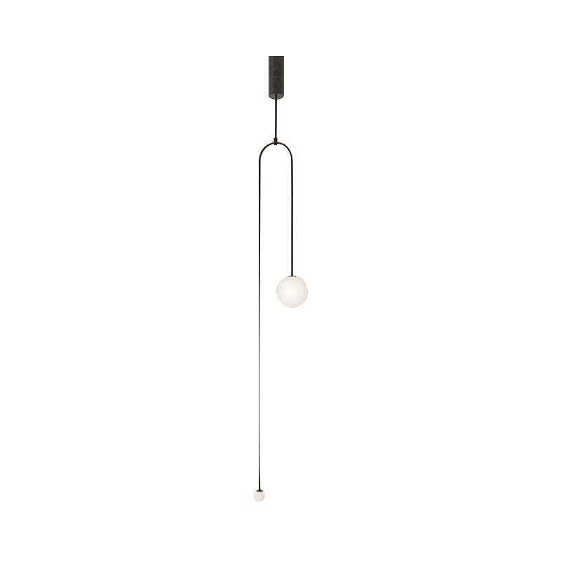 Modern Style 2-Light Living Room Pendant with Global Glass Shade - Black Suspension Lamp, 48"/64" Length