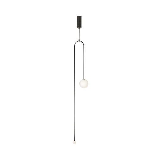 Modern Style 2-Light Living Room Pendant with Global Glass Shade - Black Suspension Lamp, 48"/64" Length