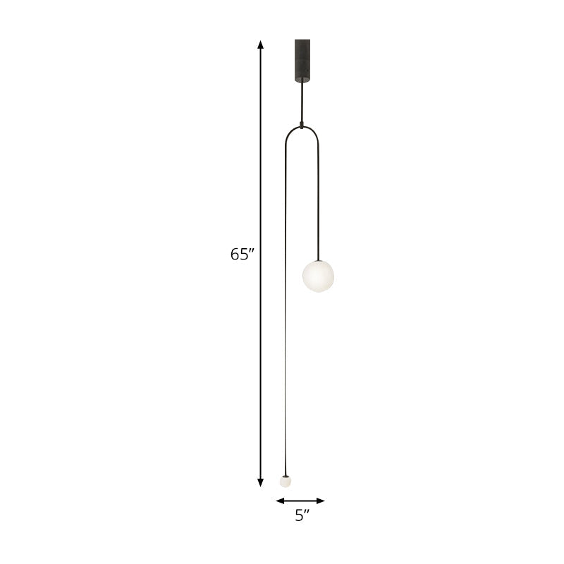 Modern Style 2-Light Living Room Pendant with Global Glass Shade - Black Suspension Lamp, 48"/64" Length