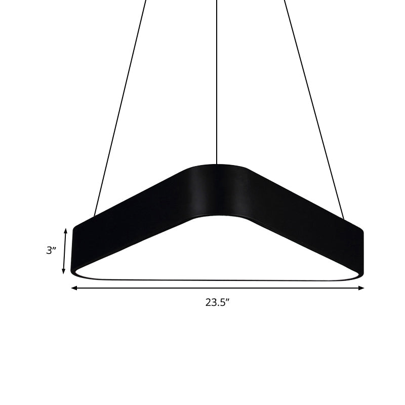 Modern LED Triangle Suspension Lighting - 18"/23.5" Long - White/Black/Silver Hanging Lamp in White/Warm Light
