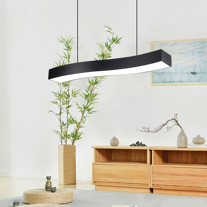 Modern LED Metal Wave Pendant Lamp with Recessed Diffuser - Black, Multiple Sizes Available