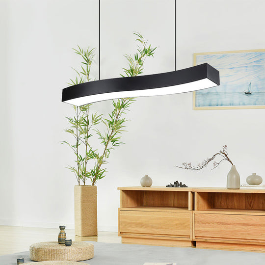 Modern LED Metal Wave Pendant Lamp with Recessed Diffuser - Black, Multiple Sizes Available