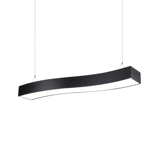 Modern LED Metal Wave Pendant Lamp with Recessed Diffuser - Black, Multiple Sizes Available