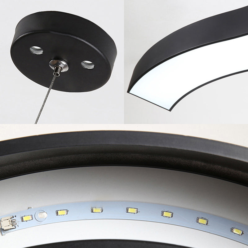 Modern LED Metal Wave Pendant Lamp with Recessed Diffuser - Black, Multiple Sizes Available