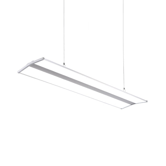 Modern Metal LED Pendant Lighting, Silver Rectangular Hanging Ceiling Lamp with White Acrylic Diffuser - 23.5"/47" Wide