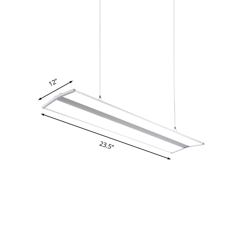 Modern Metal LED Pendant Lighting, Silver Rectangular Hanging Ceiling Lamp with White Acrylic Diffuser - 23.5"/47" Wide