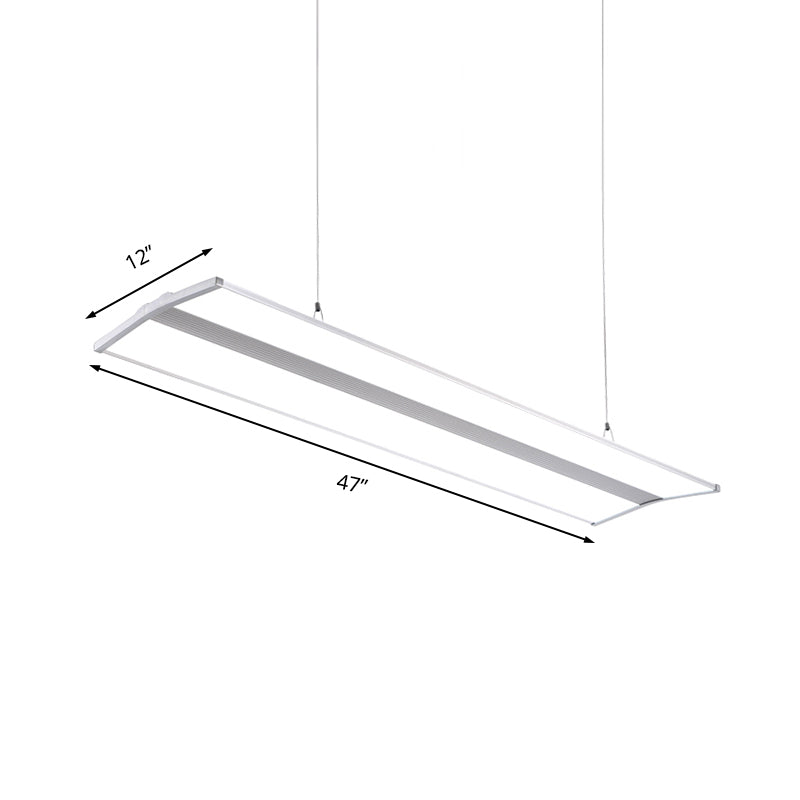 Modern Metal LED Pendant Lighting, Silver Rectangular Hanging Ceiling Lamp with White Acrylic Diffuser - 23.5"/47" Wide