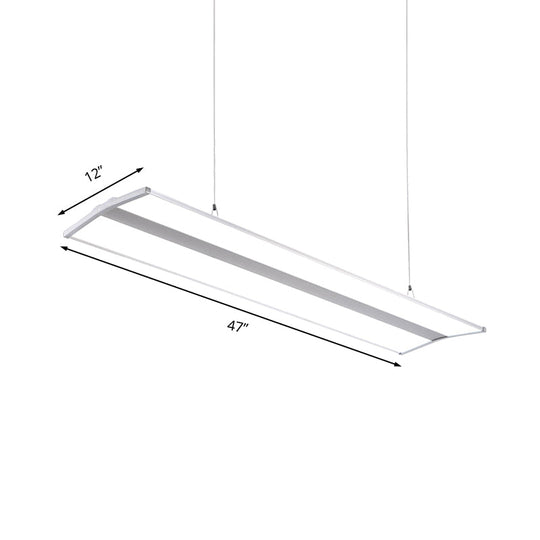 Modern Metal LED Pendant Lighting, Silver Rectangular Hanging Ceiling Lamp with White Acrylic Diffuser - 23.5"/47" Wide