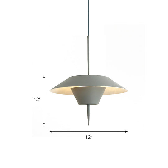 Modern Cone Hanging Ceiling Light in Grey, White & Pink - 1 Light Metal Drop Pendant with Inverted Conical Insert - Available in 12"/16" Width
