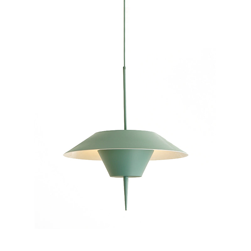 Modern Cone Hanging Ceiling Light in Grey, White & Pink - 1 Light Metal Drop Pendant with Inverted Conical Insert - Available in 12"/16" Width