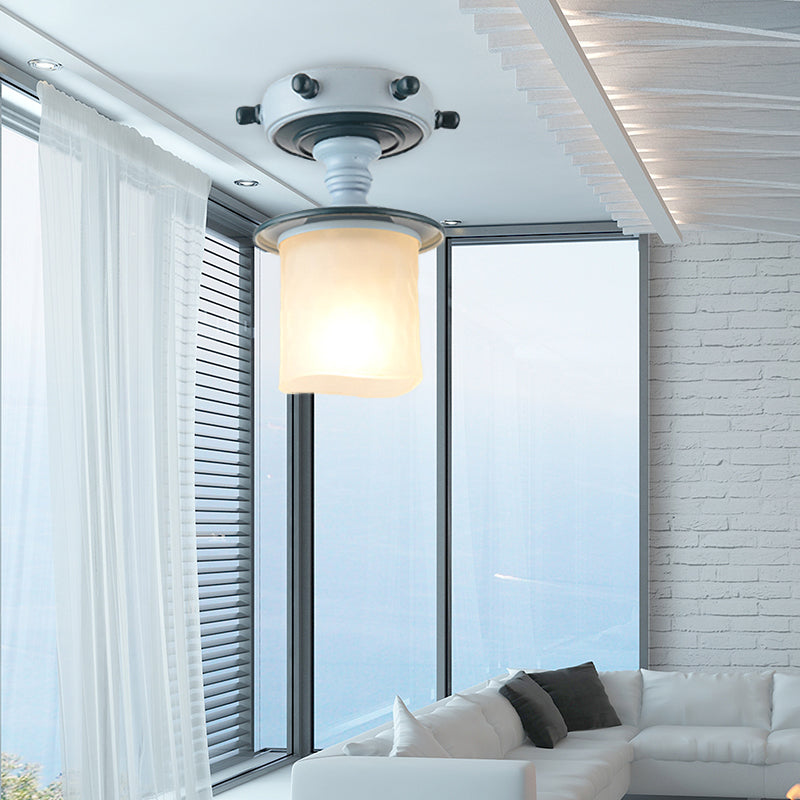 Nautical Blue Pendant Lamp For Restaurant Cafes: Metal & Frosted Glass Hanging Light