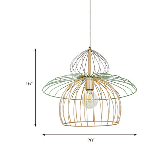 Gold Wire Cage Pendant Light Nordic Simple Style Dining Room Suspension Lighting