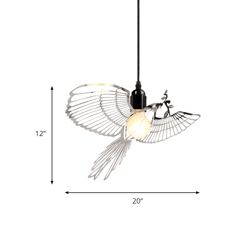 Rustic Retro Metal Pendant Light with Flying Bird Shade - Silver 1-Light Suspension for Bar