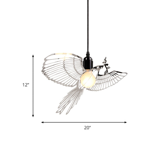 Rustic Retro Metal Pendant Light with Flying Bird Shade - Silver 1-Light Suspension for Bar