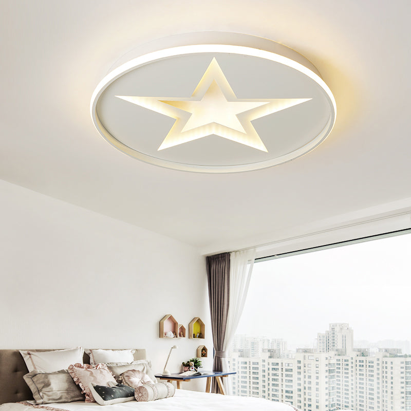 Contemporary Metal Flush Mount Star Ceiling Lamp, White Finish for Living Room Illumination