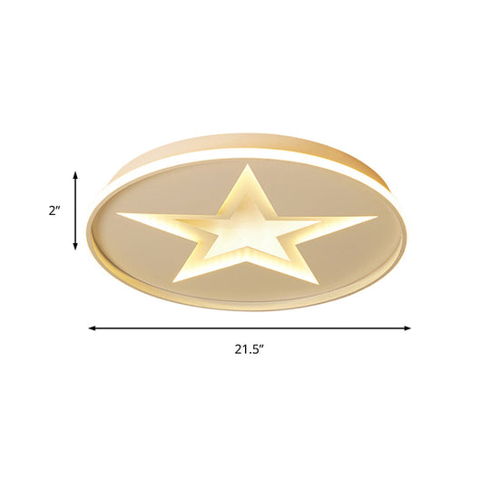 Contemporary Metal Flush Mount Star Ceiling Lamp, White Finish for Living Room Illumination