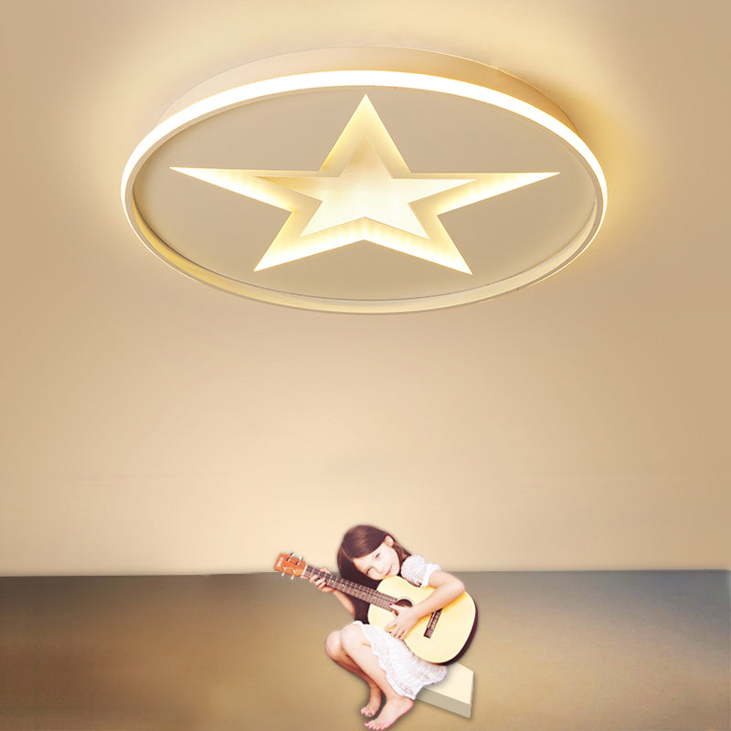 Contemporary Metal Flush Mount Star Ceiling Lamp, White Finish for Living Room Illumination