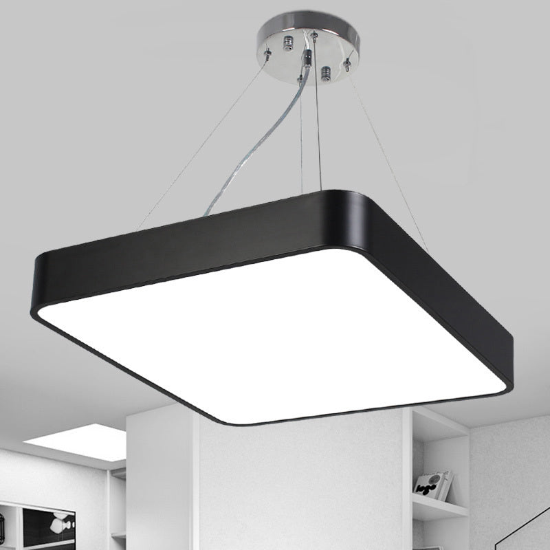 Modern LED Metal Square Pendant Ceiling Lamp - 14"/18"/23.5" Wide - Black/Silver Finish with Recessed Diffuser