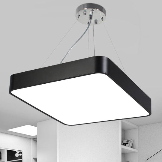 Modern LED Metal Square Pendant Ceiling Lamp - 14"/18"/23.5" Wide - Black/Silver Finish with Recessed Diffuser