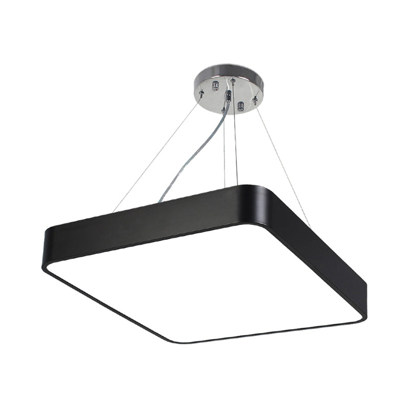 Modern LED Metal Square Pendant Ceiling Lamp - 14"/18"/23.5" Wide - Black/Silver Finish with Recessed Diffuser