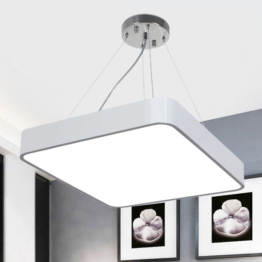 Modern LED Metal Square Pendant Ceiling Lamp - 14"/18"/23.5" Wide - Black/Silver Finish with Recessed Diffuser