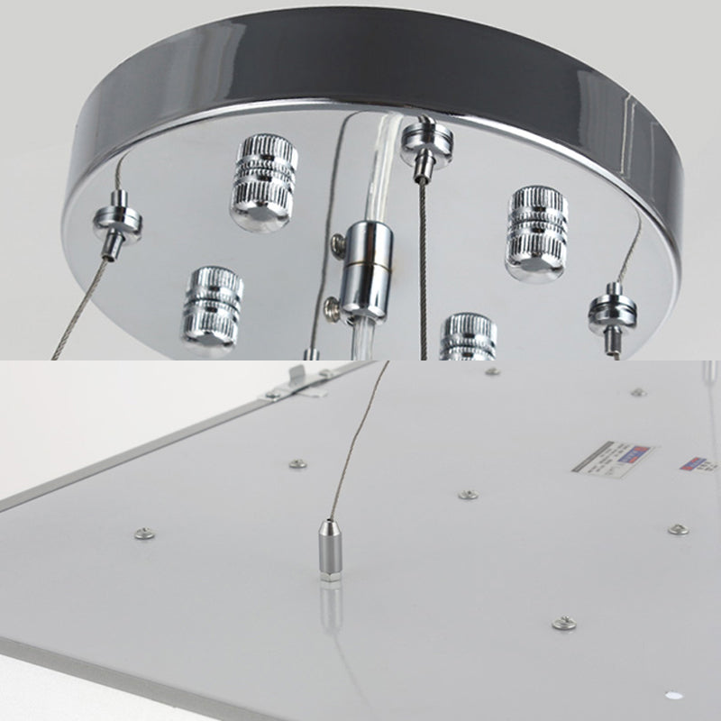 Modern LED Metal Square Pendant Ceiling Lamp - 14"/18"/23.5" Wide - Black/Silver Finish with Recessed Diffuser